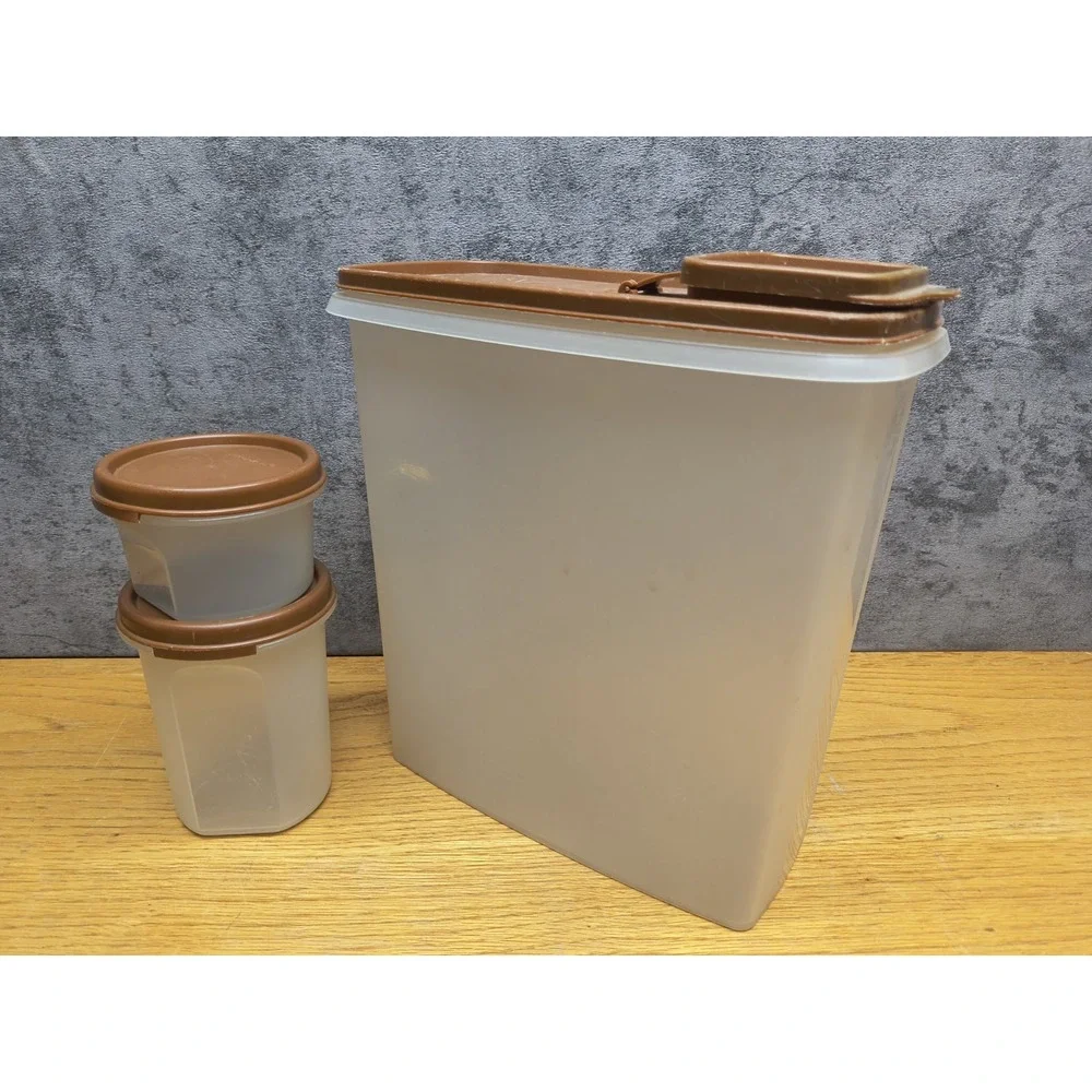Lot of  3  Brown Lid Tupperware‎ Modular Mates - Storage